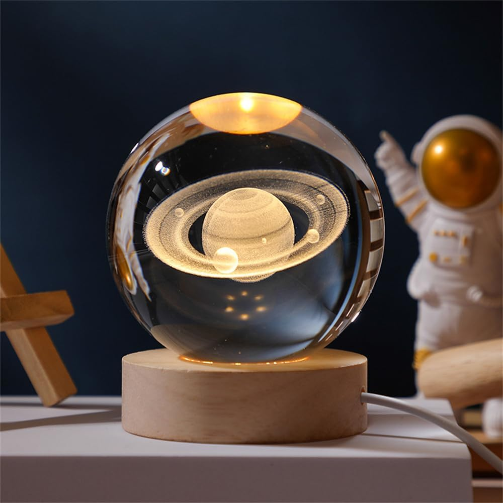 Lámpara LED Bola de Cristal con Base de Madera de Haya