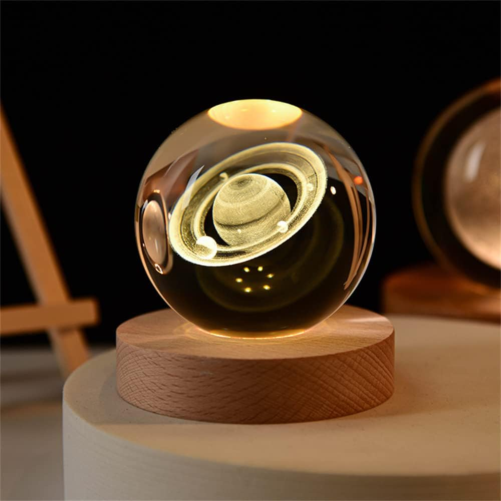 Lámpara LED Bola de Cristal con Base de Madera de Haya
